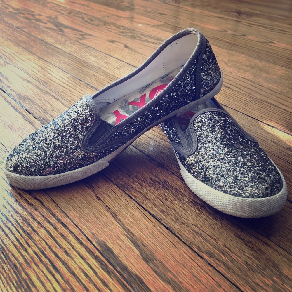 Roxy Silver Sparkle Slip On Sneakers